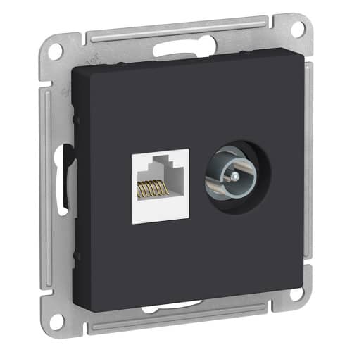 Купить Розетка компьютерная + телевизионная Schneider Electric Атлас Дизайн без рамки карбон по низкой цене