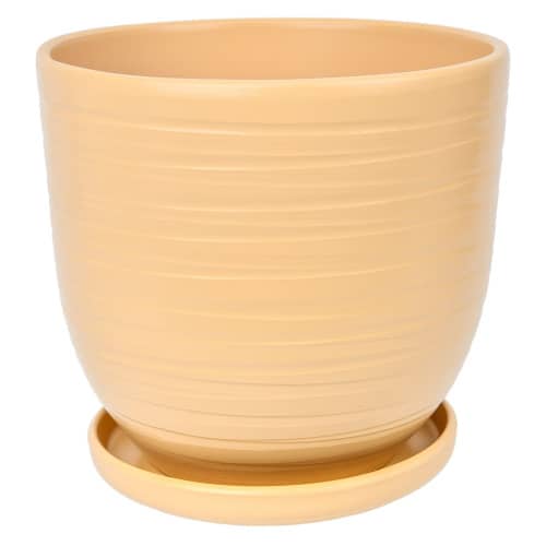 Купить Горшок керамический Рельеф с поддоном D21,5 см песочный по низкой цене