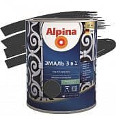 Купить Эмаль Alpina 3 в 1 RAL 9005 по ржавчине черная 0,75 л по низкой цене