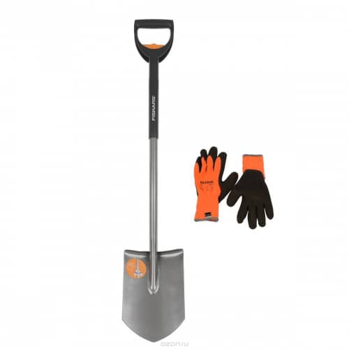 Купить Лопата Fiskars 131306 телескопическая с перчатками по низкой цене