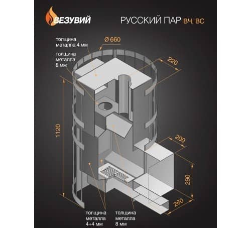 Купить Печь Везувий Русский пар дровяная ВЧ по низкой цене