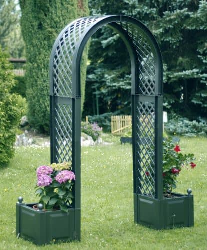 Купить Арка KHW 37603 садовая с ящиком для растений зеленая по низкой цене