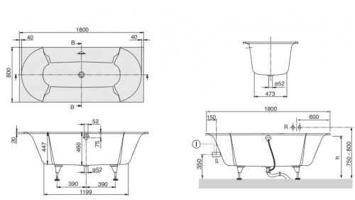 Купить Ванна Villeroy & Boch Pavia квариловая UBQ180PAV2V-01 180х80 см по низкой цене