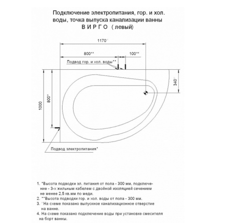 Купить Ванна Aquatek Вирго L акриловая ассиметричная, плоские форсунки 150х100 см по низкой цене