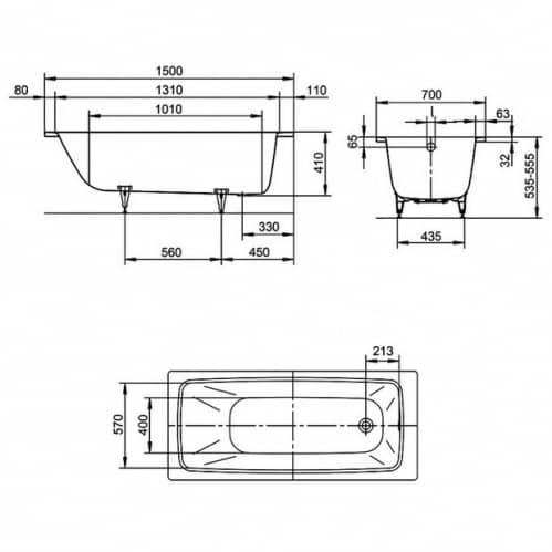 Купить Ванна Kaldewei Cayono 747 стальная, белая, с покрытием Anti-Slip и Easy-Clean 150x70 см по низкой цене