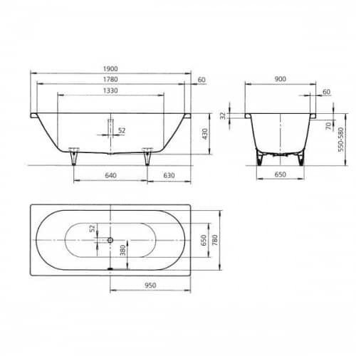 Купить Ванна Kaldewei Classic Duo 114 стальная, белая, с покрытием Easy-Clean 190x90 см по низкой цене
