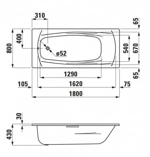 Купить Ванна Laufen Palladium стальная, белая, с отверстиями под ручки 225103 180х80 см по низкой цене
