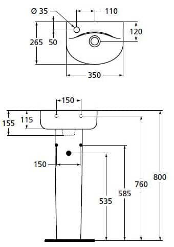Купить Раковина Ideal Standard Connect Arc E791401 подвесная смеситель слева 350x265 мм по низкой цене