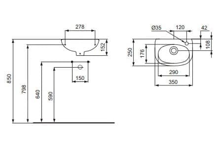 Купить Раковина Ideal Standard Ecco/Eurovit W407901 350x250 мм по низкой цене