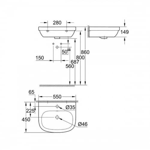 Купить Раковина Grohe Euro Ceramic 39336000 подвесная 550х450 мм по низкой цене