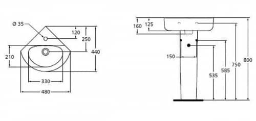 Купить Раковина Ideal Standard Connect Space Arc E793101 угловая 480x440 мм по низкой цене
