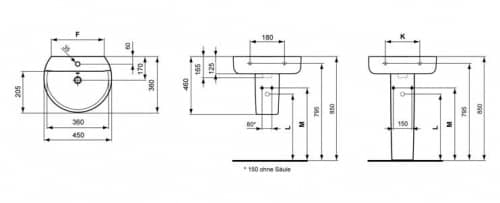 Купить Раковина Ideal Standard Connect Sphere E805701 подвесная 450x360 мм по низкой цене