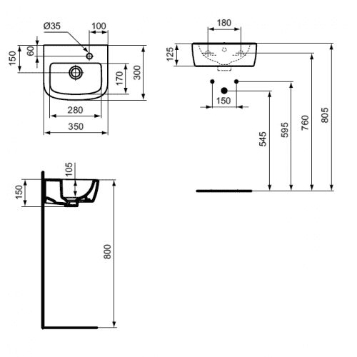Купить Раковина Ideal Standard Tempo T056901 встраиваемая 350x300 мм по низкой цене