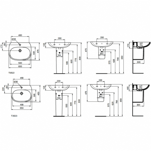 Купить Раковина Ideal Standard Tesi T352301 550x450 мм по низкой цене