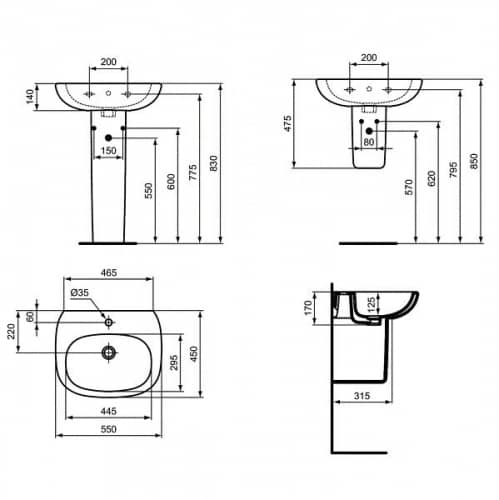Купить Раковина Ideal Standard Tesi T351501 550x450 мм по низкой цене