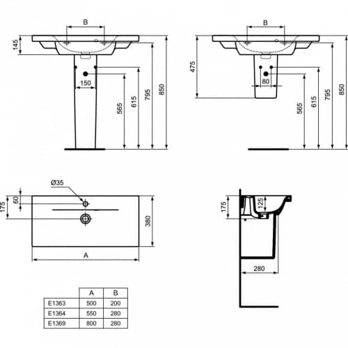 Купить Раковина Ideal Standard Connect Space E136401 550x380 мм по низкой цене