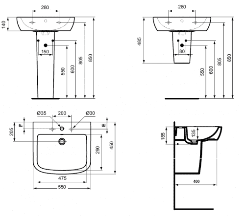Купить Раковина Ideal Standard Tempo T056501 подвесная 550x450 мм по низкой цене