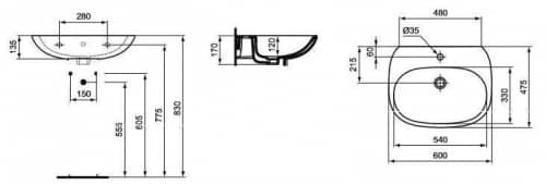 Купить Раковина Ideal Standard Tesi T352201 600x475 мм по низкой цене