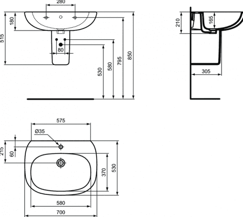 Купить Раковина Ideal Standard Tesi T351201 700x530 мм по низкой цене