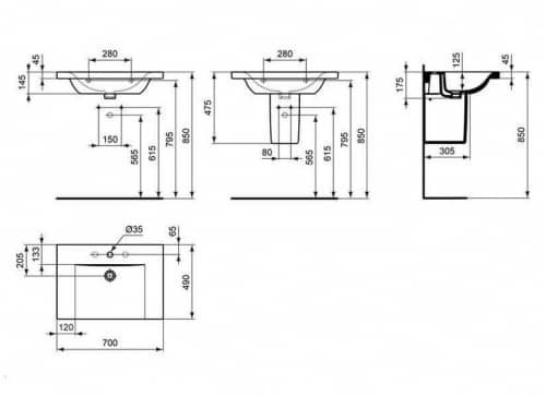 Купить Раковина Ideal Standard Connect Vanity E812801 700x490 мм по низкой цене