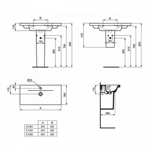 Купить Раковина Ideal Standard Connect Space E136901 800x380 мм по низкой цене