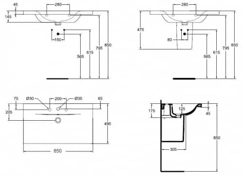 Купить Раковина Ideal Standard Connect Vanity E812701 850x490 мм по низкой цене