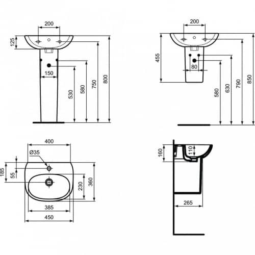 Купить Раковина Ideal Standard Tesi T352401 450x360 мм по низкой цене