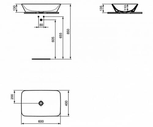 Купить Раковина Ideal Standard Connect Air E034801 накладная 600x400 мм по низкой цене