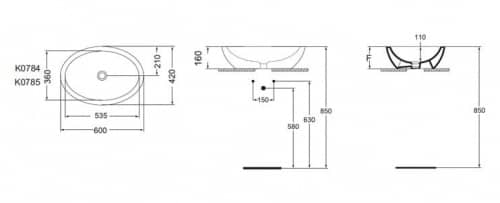 Купить Раковина Ideal Standard Strada K078401 накладная 600x420 мм по низкой цене