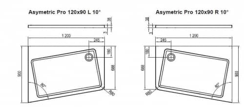 Купить Поддон Ravak Asymetric Pro душевой, 10 градусов, асимметричный, правый 1200x900 мм по низкой цене