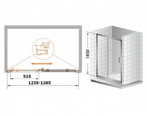 Купить Дверь BelBagno Uno BF-1-125-P-Cr в нишу душевая 1250x1850 мм по низкой цене