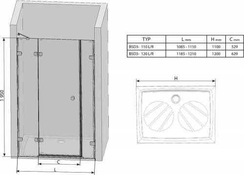 Купить Дверь Ravak Brilliant BSD3-120 R Transparent душевая хром по низкой цене