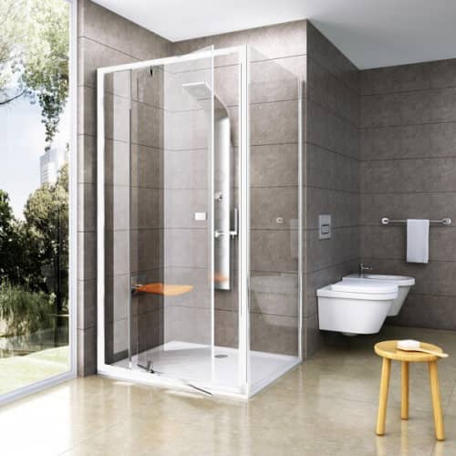 Купить Дверь Ravak Pivot PDOP2-120 Transparent душевая белая с хромированными петлями по низкой цене