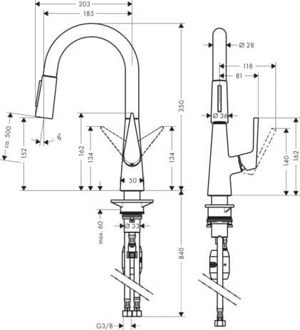 Купить Смеситель Hansgrohe Talis S 160 72815800 для кухни с выдвижным изливом по низкой цене