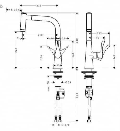 Купить Смеситель Hansgrohe Metris 220 14834800 для кухни с выдвижным изливом по низкой цене
