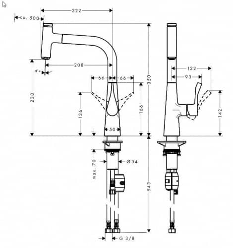 Купить Смеситель Hansgrohe Metris Select 240 14857800 для кухни с выдвижным изливом по низкой цене