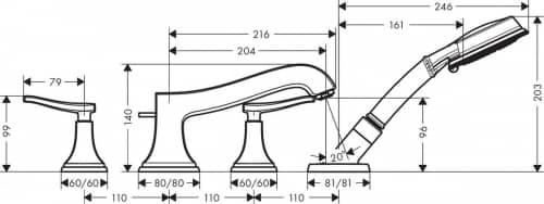 Купить Смеситель Hansgrohe Metropol Classic 31441090 на борт ванны по низкой цене