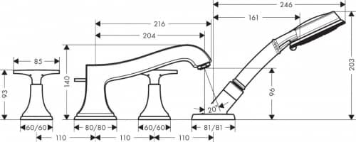 Купить Смеситель Hansgrohe Metropol Classic 31449090 на борт ванны по низкой цене