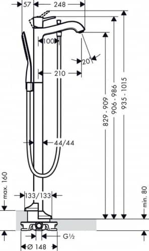 Купить Смеситель Hansgrohe Metropol 31445090 для ванны напольный по низкой цене