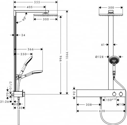 Купить Стойка Hansgrohe Raindance E 300 1jet Showerpipe 600 ST 27363000 душевая по низкой цене