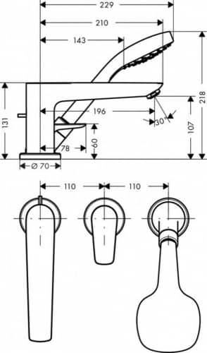 Купить Смеситель Hansgrohe Talis E 71730000 на борт ванны по низкой цене