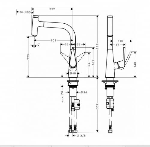 Купить Смеситель Hansgrohe Talis S 220 Select 72822000 для кухни с выдвижным изливом по низкой цене