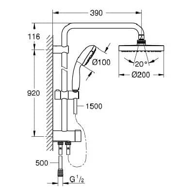 Купить Стойка Grohe New Tempesta 200 26452001 душевая с переключателем по низкой цене