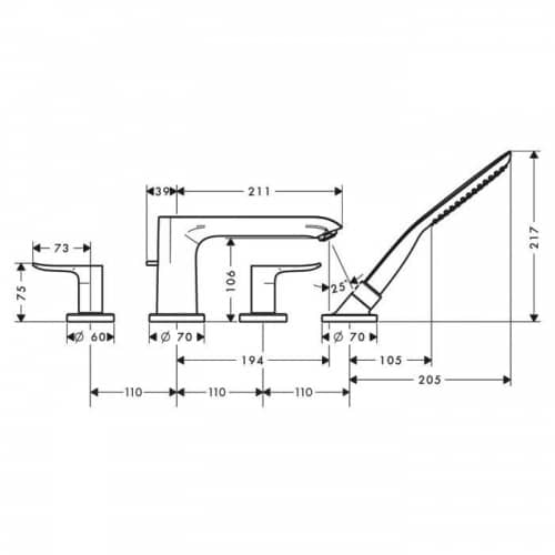 Купить Смеситель Hansgrohe Metris 31442000 на борт ванны по низкой цене