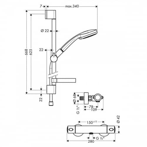 Душевой гарнитур Hansgrohe Croma 100 Multi Ecostat 1001 SL Combi 27086000