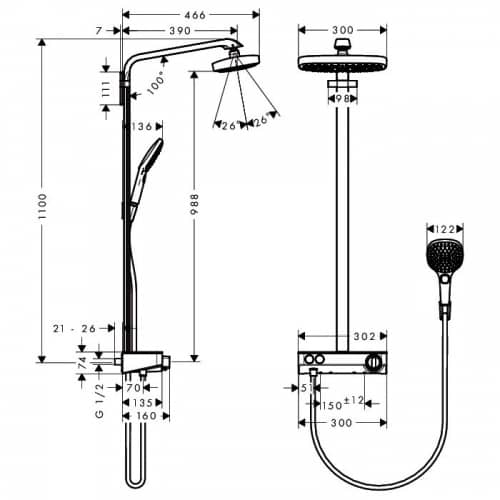 Душевой гарнитур Hansgrohe Raindance Select E 300 Showerpipe 27126400 с термостатом