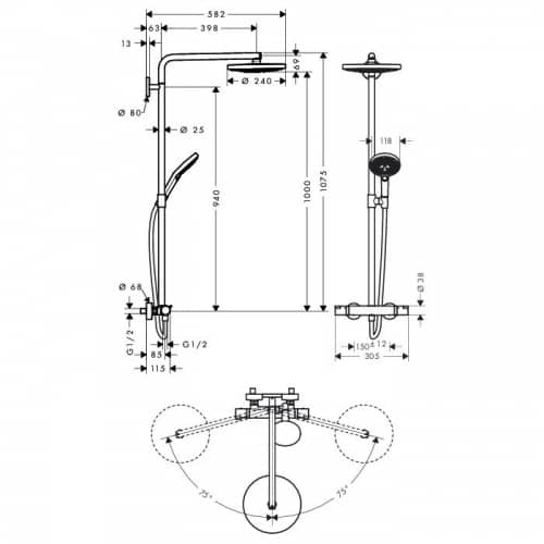 Душевой гарнитур Hansgrohe Raindance Select S 240 Showerpipe 27129000 с термостатом