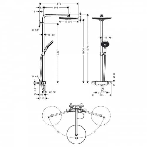 Душевой гарнитур Hansgrohe Raindance Select S 300 Showerpipe 27133400 с термостатом