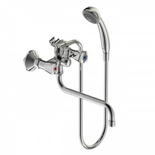 Купить Смеситель Vidima Практик для ванны, длинный S излив 320 мм пластиковые маховики хром по низкой цене