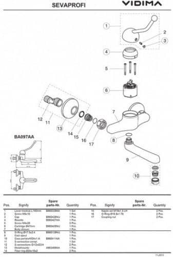 Купить Смеситель Vidima Сева Профи для умывальника, настенный локтевой хром по низкой цене